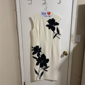 Ann Taylor Cream Dress with Black Floral Design